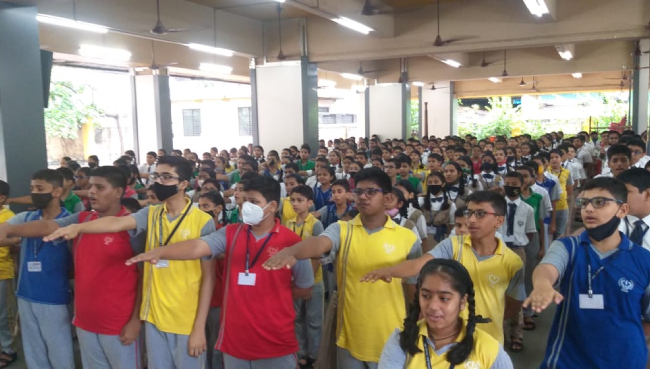 Secondary section Pledge against Single use plastic taken by our School Students on 4/7/2022 | Saraswati School Rabodi in Thane